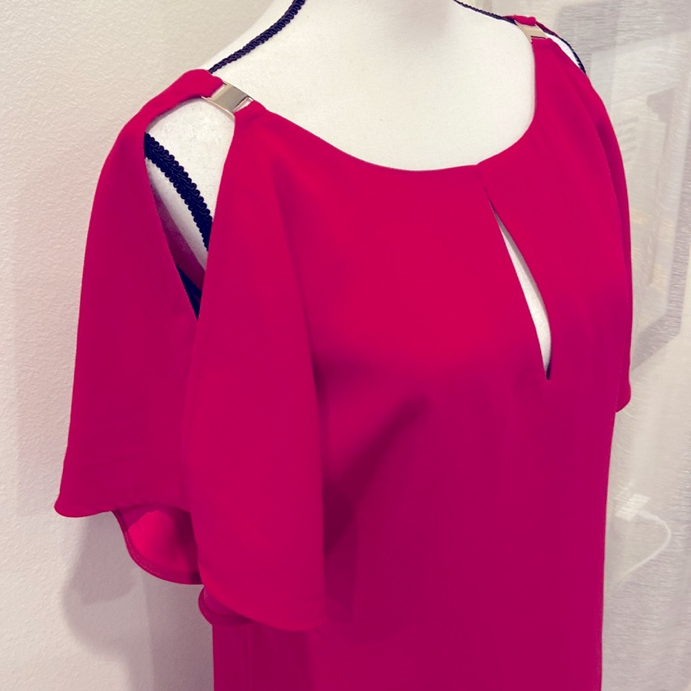 WHBM hot pink flutter sleeve shift dress
